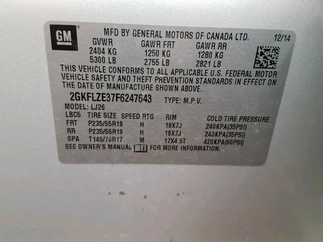 2GKFLZE37F6247643 - 2015 GMC TERRAIN DE GRAY photo 10