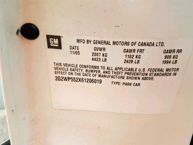 2G2WP552X61206019 - 2006 PONTIAC GRAND PRIX WHITE photo 10