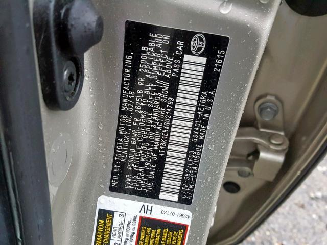 4T1BK1EBXGU214799 - 2016 TOYOTA AVALON XLE GRAY photo 10