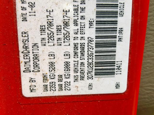 3D7KU28C33G737707 - 2003 DODGE RAM 2500 S Qırmızı foto 10