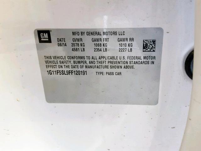 1G11F5SL9FF120191 - 2015 CHEVROLET MALIBU LTZ თეთრი ფოტო 10