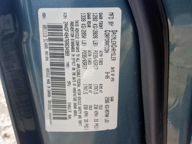 2A4GF48476R634989 - 2006 CHRYSLER PACIFICA BLUE photo 10