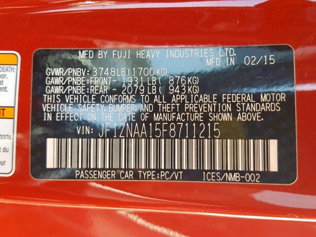 JF1ZNAA15F8711215 - 2015 TOYOTA SCION FR-S RED photo 10
