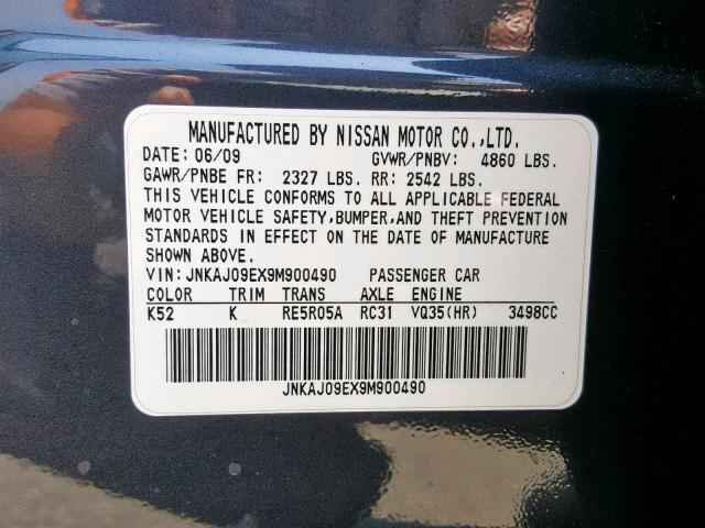 JNKAJ09EX9M900490 - 2009 INFINITI EX35 BASE CHARCOAL photo 10