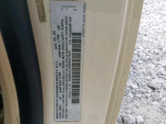 3VWBM31Y55M367593 - 2005 VOLKSWAGEN NEW BEETLE კრემისფერი ფოტო 10