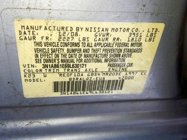 3N1AB61E69L630121 - 2009 NISSAN SENTRA 2.0 SILVER photo 10