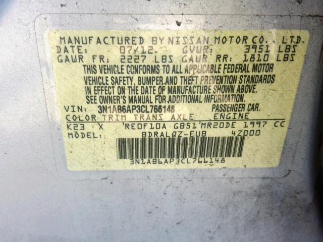 3N1AB6AP3CL766148 - 2012 NISSAN SENTRA 2.0 SILVER photo 10