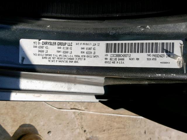 1C3CCBBB8CN283712 - 2012 CHRYSLER 200 TOURIN GRAY photo 10