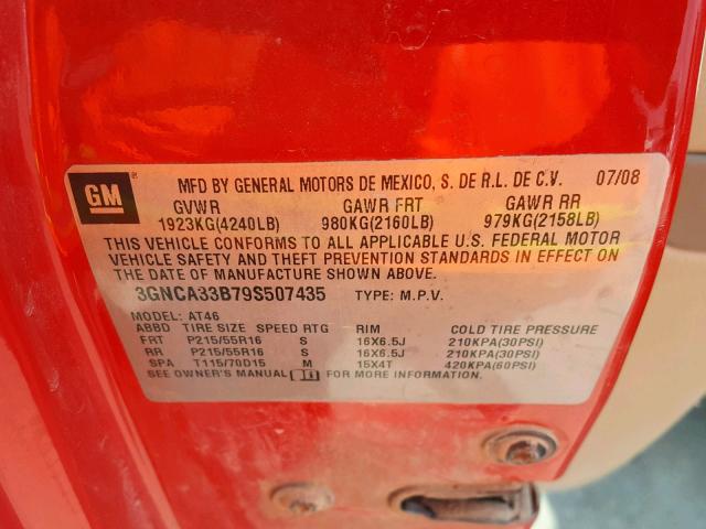 3GNCA33B79S507435 - 2009 CHEVROLET HHR LS RED photo 10