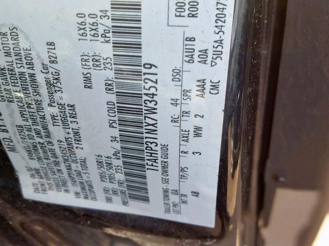 1FAHP31NX7W345219 - 2007 FORD FOCUS ZX3 BLACK photo 10