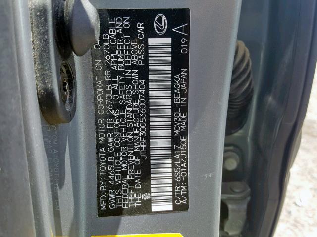 JTHBF30G536007404 - 2003 LEXUS ES 300 GRAY photo 10