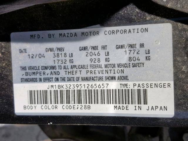 JM1BK323951265657 - 2005 MAZDA 3 S GRAY photo 10