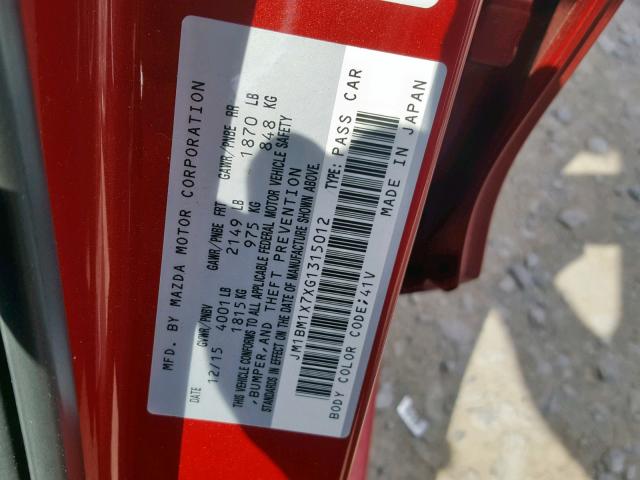 JM1BM1X7XG1315012 - 2016 MAZDA 3 GRAND TO RED photo 10