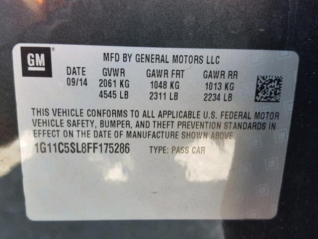 1G11C5SL8FF175286 - 2015 CHEVROLET MALIBU 1LT CHARCOAL photo 10