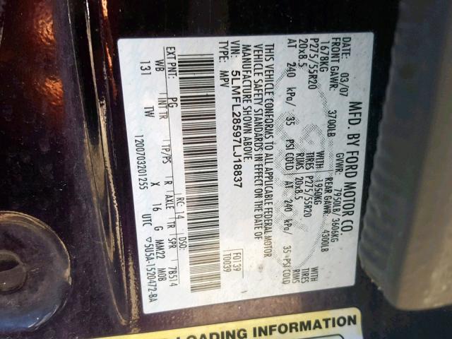 5LMFL28597LJ18837 - 2007 LINCOLN NAVIGATOR PURPLE photo 10