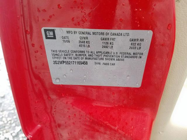 2G2WP552171169458 - 2007 PONTIAC GRAND PRIX RED photo 10