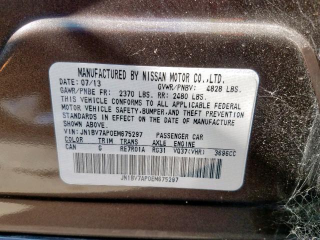 JN1BV7AP0EM675297 - 2014 INFINITI Q50 BASE Marrón foto 10