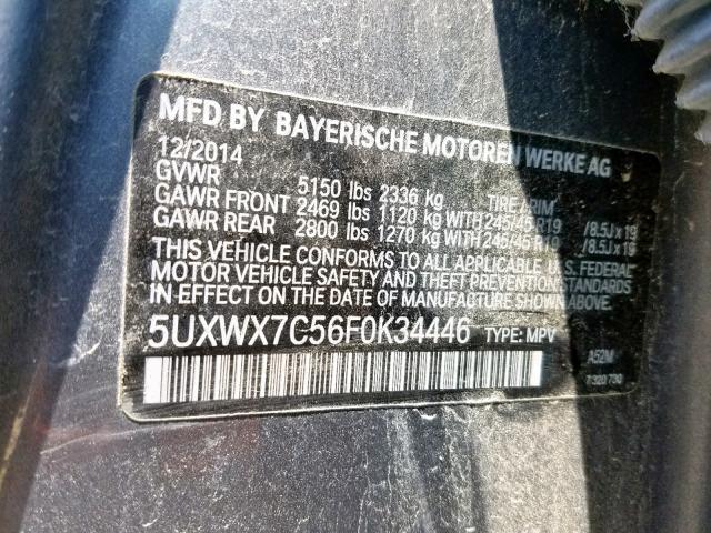 5UXWX7C56F0K34446 - 2015 BMW X3 XDRIVE3 GRAY photo 10