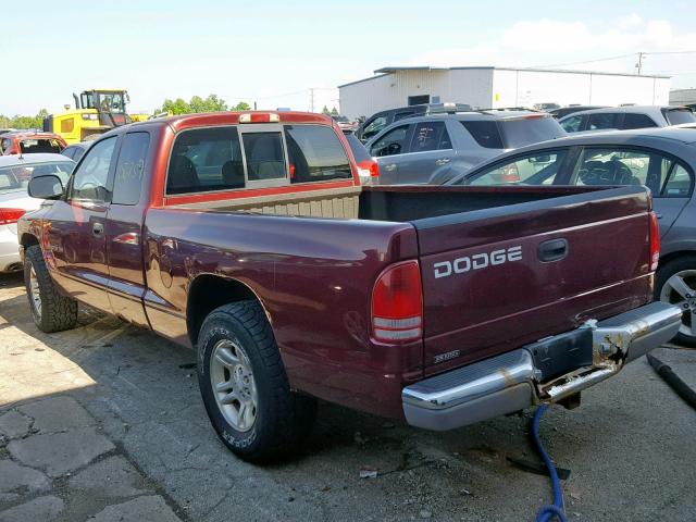 1B7GL22N61S334825 - 2001 DODGE DAKOTA BURGUNDY photo 3