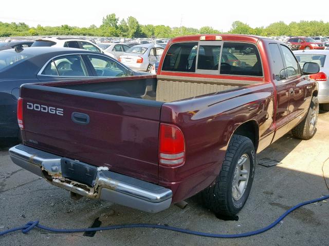 1B7GL22N61S334825 - 2001 DODGE DAKOTA BURGUNDY photo 4