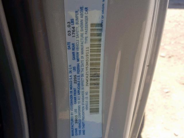 3VWCK21Y53M319111 - 2003 VOLKSWAGEN NEW BEETLE ვერცხლისფერი ფოტო 10