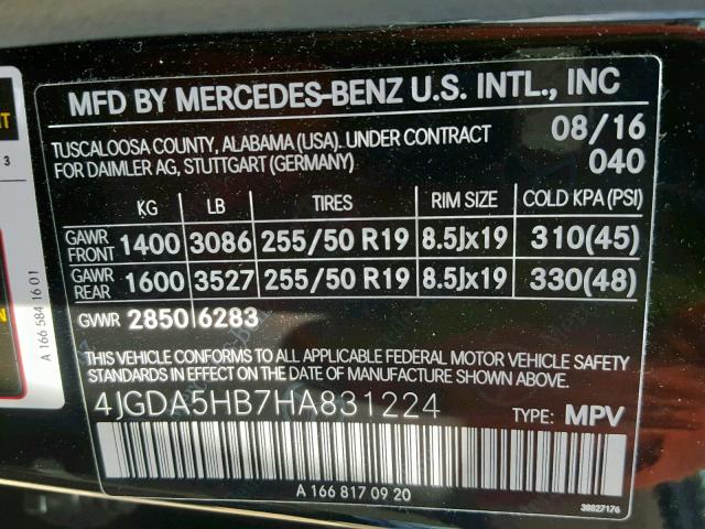 4JGDA5HB7HA831224 - 2017 MERCEDES-BENZ GLE 350 4M BLACK photo 10