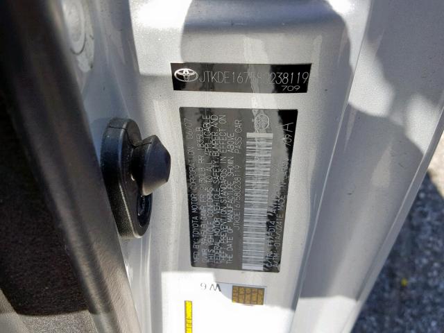 JTKDE167580238119 - 2008 TOYOTA SCION TC ვერცხლისფერი ფოტო 10