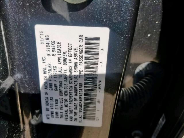 19UUB3F59FA004780 - 2015 ACURA TLX TECH BLACK photo 10