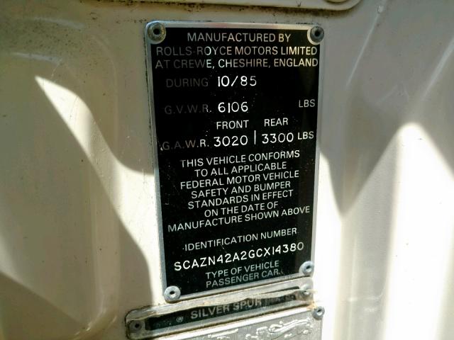 SCAZN42A2GCX14380 - 1986 ROLLS-ROYCE SILVER SPU WHITE photo 10