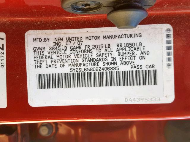 5Y2SL65808Z406885 - 2008 PONTIAC VIBE RED photo 10