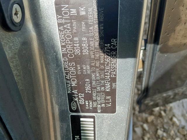 KNAFU4A2XC5622714 - 2012 KIA FORTE EX SILVER photo 10