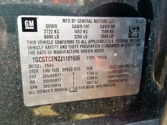 1GCGTCEN2J1101936 - 2018 CHEVROLET COLORADO L BLUE photo 10