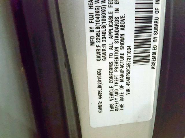 4S4BP62C557371034 - 2005 SUBARU LEGACY OUT SILVER photo 10