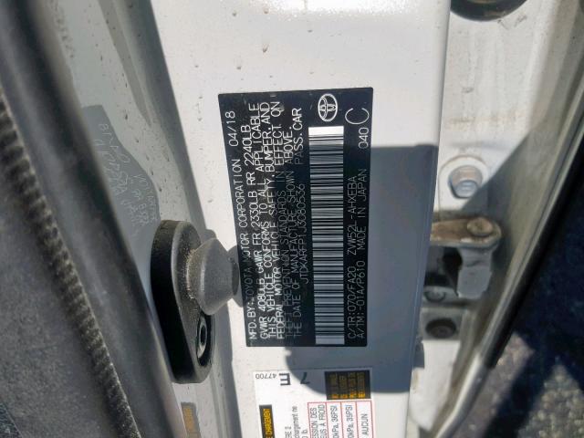 JTDKARFP1J3080536 - 2018 TOYOTA PRIUS PRIM 白色 照片 10