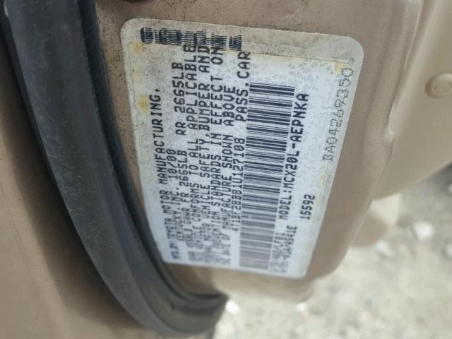 4T1BF28B81U127108 - 2001 TOYOTA AVALON XL GOLD photo 10