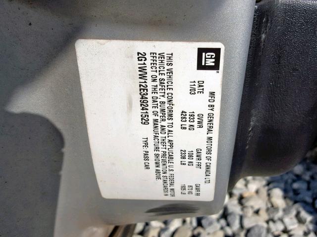 2G1WW12E349241529 - 2004 CHEVROLET MONTE CARL ვერცხლისფერი ფოტო 10