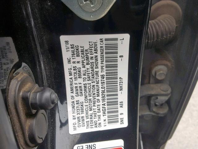 1HGFA16929L019746 - 2009 HONDA CIVIC EXL GRAY photo 10