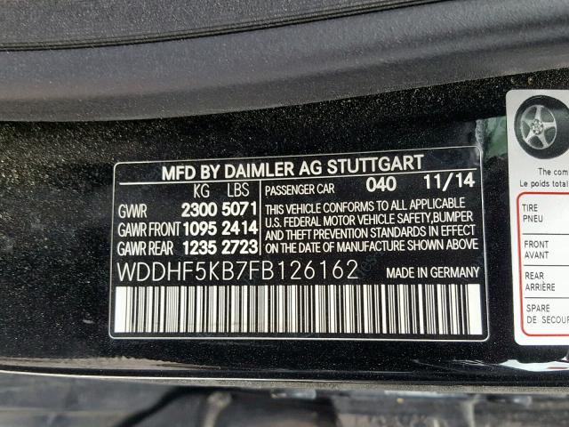 WDDHF5KB7FB126162 - 2015 MERCEDES-BENZ E 350 BLACK photo 10