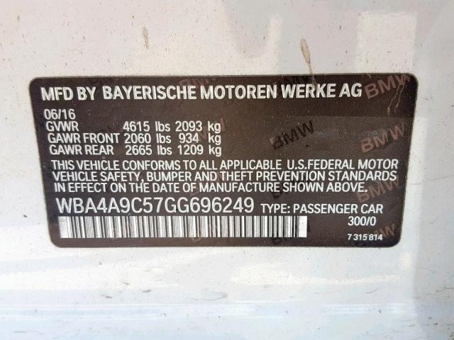 WBA4A9C57GG696249 - 2016 BMW 428 I WHITE photo 10