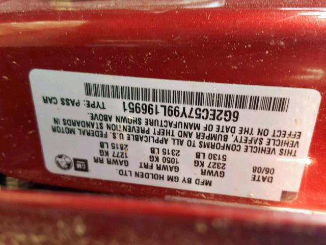 6G2EC57Y99L196951 - 2009 PONTIAC G8 GT MAROON photo 10