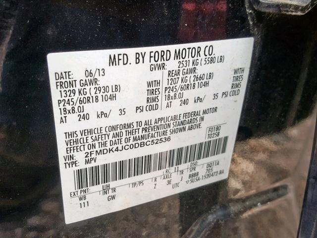 2FMDK4JC0DBC52536 - 2013 FORD EDGE SEL BLACK photo 10