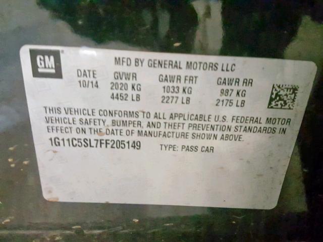 1G11C5SL7FF205149 - 2015 CHEVROLET MALIBU 1LT 石墨色 照片 10