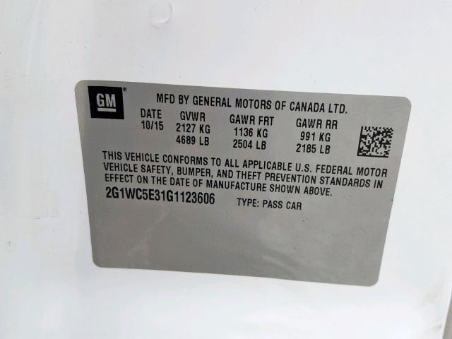 2G1WC5E31G1123606 - 2016 CHEVROLET IMPALA LIM WHITE photo 10