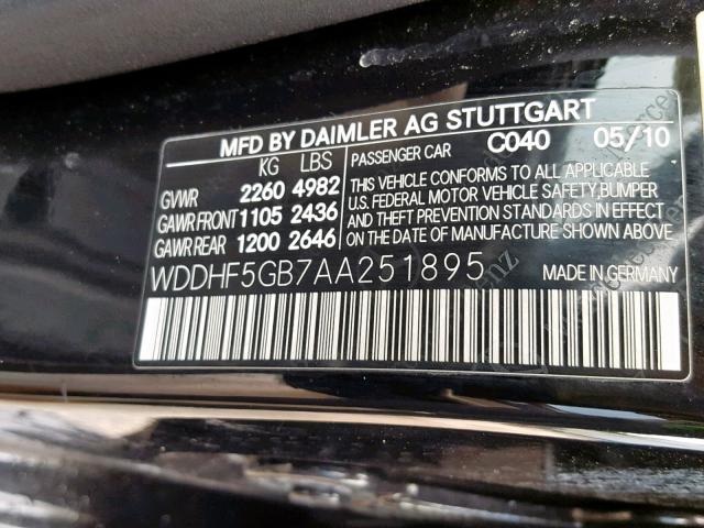 WDDHF5GB7AA251895 - 2010 MERCEDES-BENZ E 350 BLACK photo 10