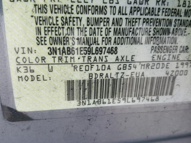 3N1AB61E59L697468 - 2009 NISSAN SENTRA 2.0 GRAY photo 10