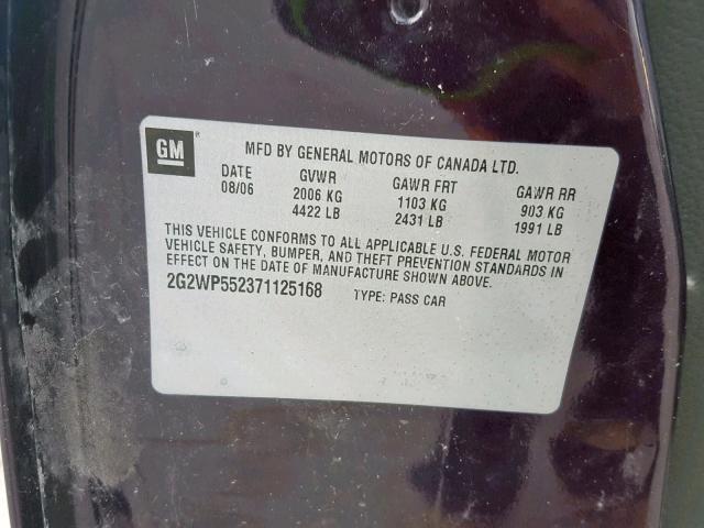 2G2WP552371125168 - 2007 PONTIAC GRAND PRIX PURPLE photo 10
