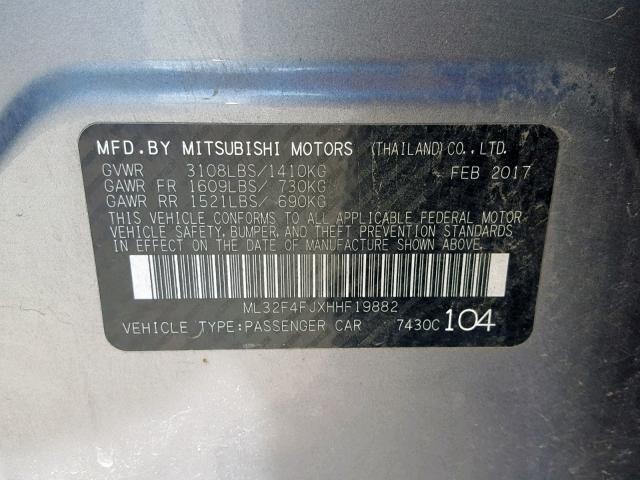 ML32F4FJXHHF19882 - 2017 MITSUBISHI MIRAGE G4 GRAY photo 10