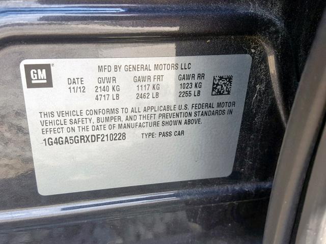 1G4GA5GRXDF210228 - 2013 BUICK LACROSSE GRAY photo 10