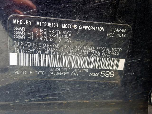 JA32U2FU3FU012629 - 2015 MITSUBISHI LANCER ES BLACK photo 10