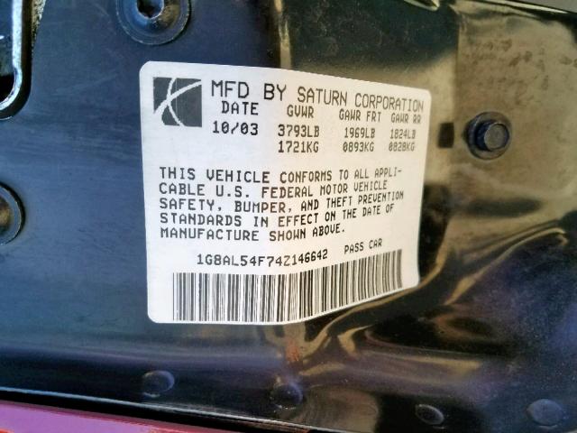 1G8AL54F74Z146642 - 2004 SATURN ION LEVEL RED photo 10